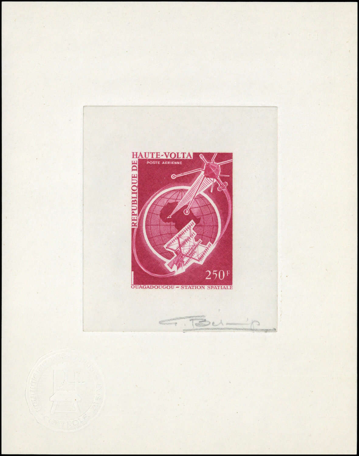 1966, 250 Fr. Einweihung der Erdefunkstelle Ouagadougou in magenta ...