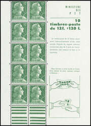 1955, 12 Fr. Marianne, postfrisches Heftchenblatt mit zehn Marken  ...