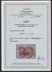 1920, Freimarken mit Aufdruck, 2,50 M. rosakarmin bis bräunlichlila ...