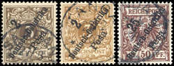 1896, 6 Werte Krone/Adler mit Aufdruck gestempelt, 2 P. in zwei ...