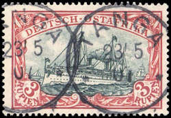 1901, 3 Rupien Kaiseryacht gestempelt in der Type "b", Farb- ...