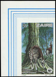 1984, 4 Werte WWF "Okapi" als ungezähnter postfrischer Eckrandsatz ...