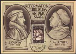 1951, 15+5 F 'Reformationsjubiläum an der Saar - Calvin & Luther' ...